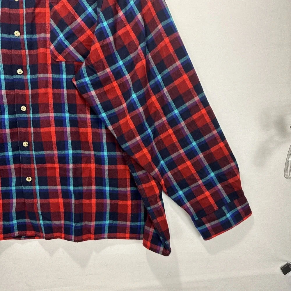 3XL Flannel John Blair RedBlue tartan Plaid Button Down Shirt Rugged Classic - Picture 5 of 11